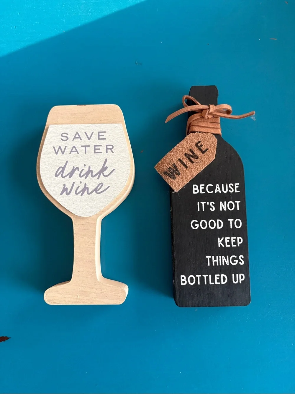 Decorative Wood Wine Bottle and wine Glass Signs - Black and Natural